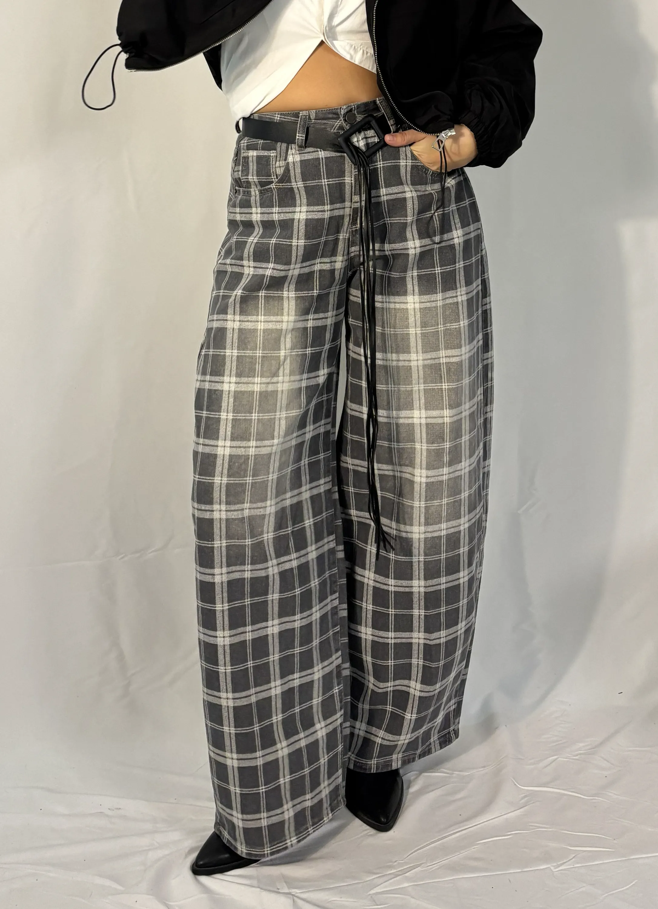 מכנס ג'ינס משובץ