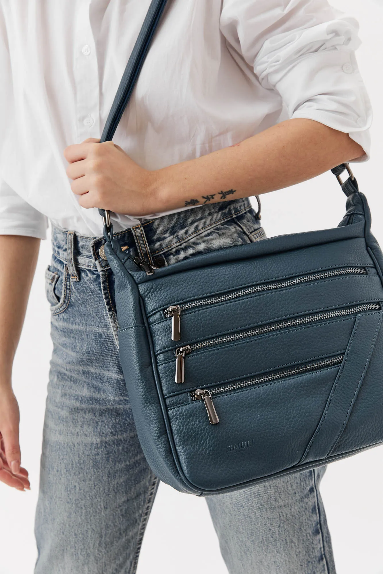 תיק צד רוכסנים אופנתי- כחול