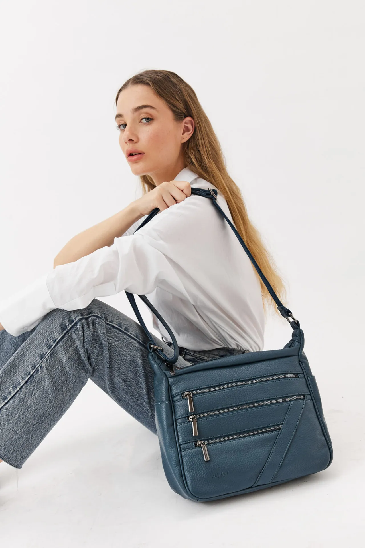 תיק צד רוכסנים אופנתי- כחול