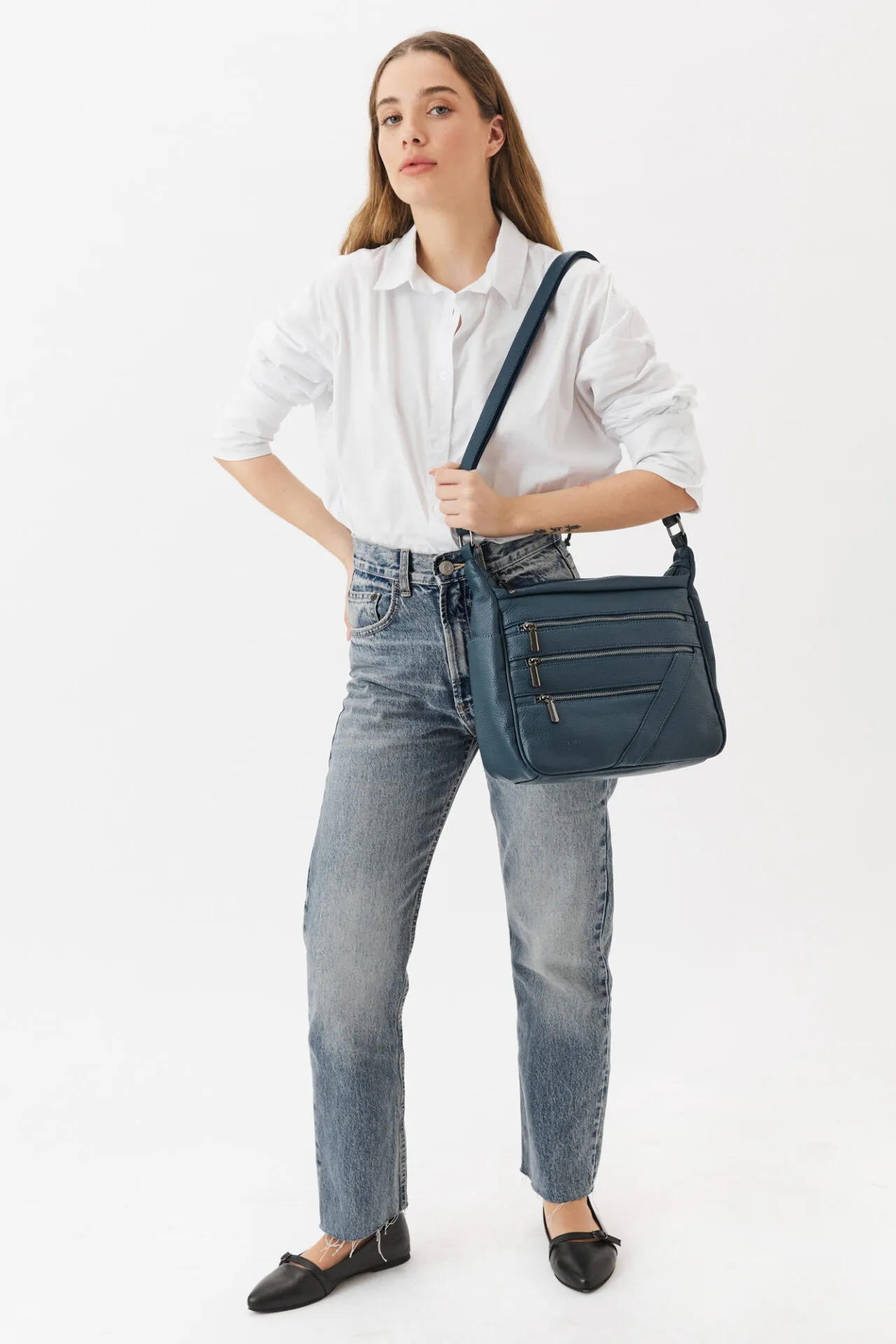 תיק צד רוכסנים אופנתי- כחול